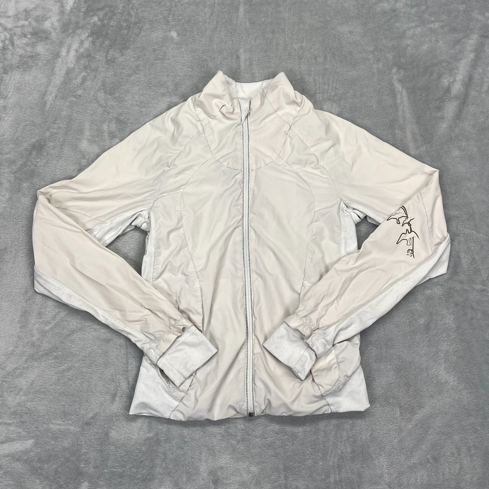 Lululemon Jacket Womens S White Bird Graphic Sleeve Mock Neck Full Zip Athletic